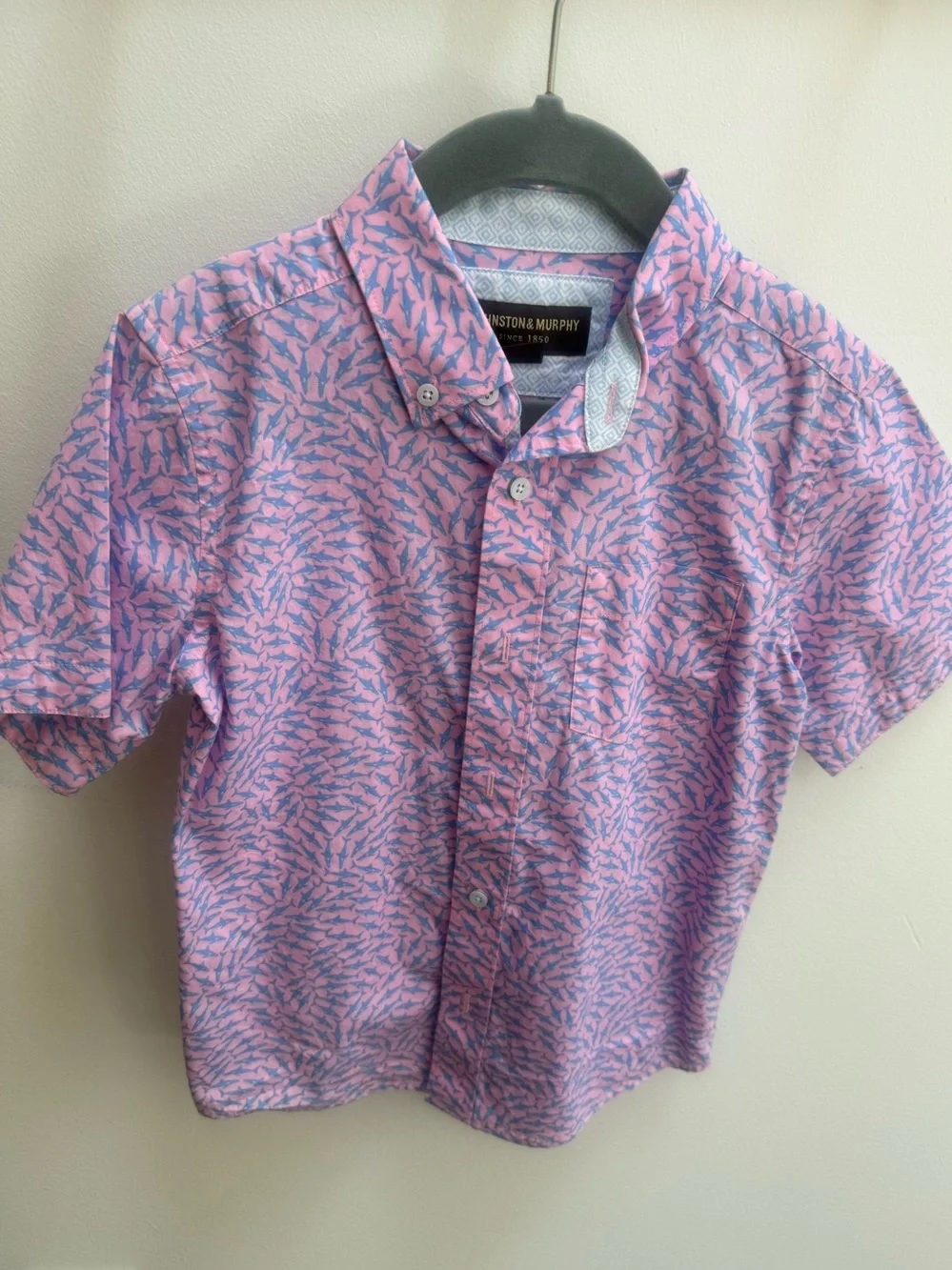 Johnston  & Murphy Pink and Blue Short Sleeve Button-Up Shirt